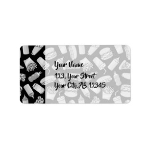 White Fast Food Icons Pattern Etiket