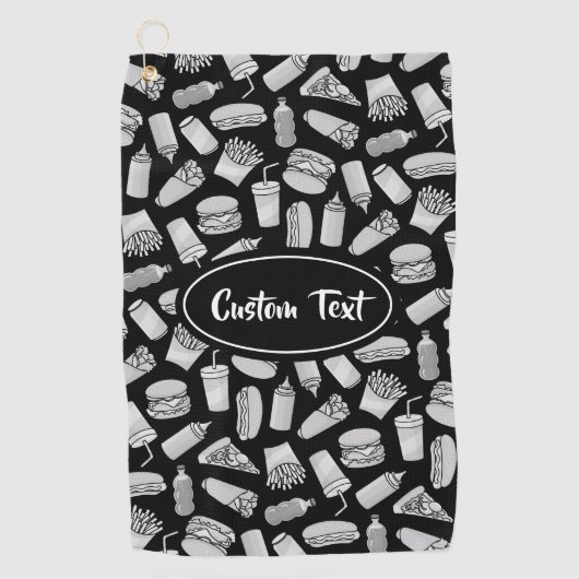 White Fast Food Icons Pattern Golfhanddoek (Voorkant)