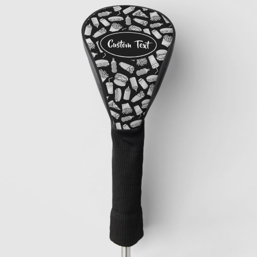 White Fast Food Icons Pattern Golfheadcover (Voorkant)