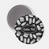 White Fast Food Icons Pattern Magneet (Voorkant / Achterkant)