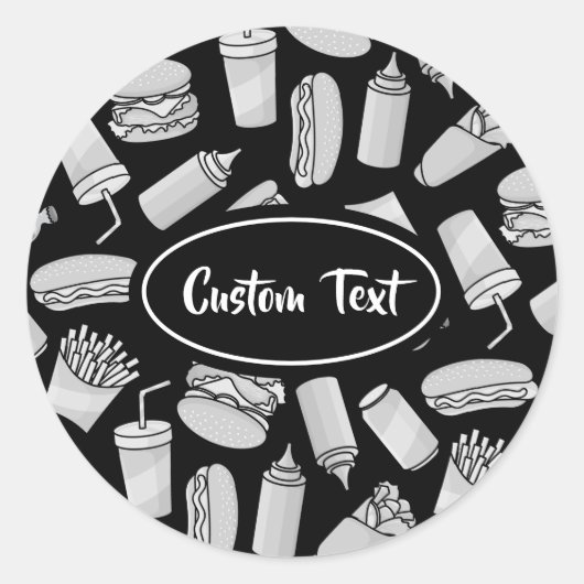 White Fast Food Icons Pattern Ronde Sticker (Voorkant)