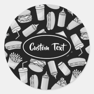 White Fast Food Icons Pattern Ronde Sticker