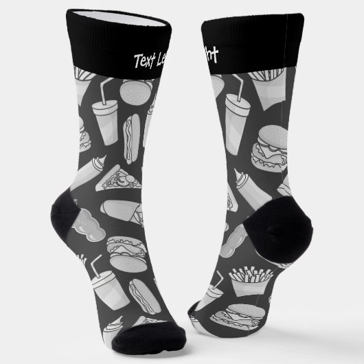 White Fast Food Icons Pattern Socks Sokken (Gebogen)
