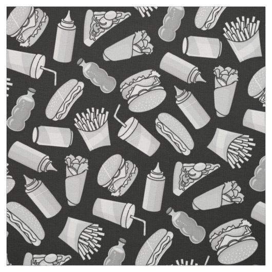 White Fast Food Icons Pattern Stof (Swatch)