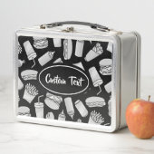 White Fast Food Pictos Pattern Metal Lunch Box (In situ)