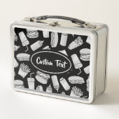 White Fast Food Pictos Pattern Metal Lunch Box (Voorkant)