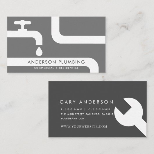 White Faucet & Pipes Plumbing Grey Visitekaartje (Voorkant / Achterkant)