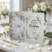 White Faux Bas Relief Floral Wedding Invitation Kaart