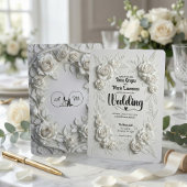 White Faux Bas Relief Floral Wedding Invitation Kaart