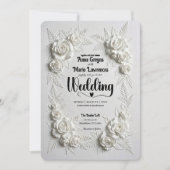 White Faux Bas Relief Floral Wedding Invitation Kaart (Voorkant)