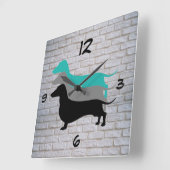 White Faux Brick Dachshund Silhouette Wall klok (Hoek)