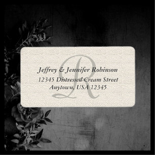 White Faux Burlap Grey Monogram Return Address Etiket