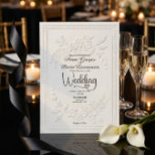 White Faux Embossed Floral Relief Formal Wedding  Kaart