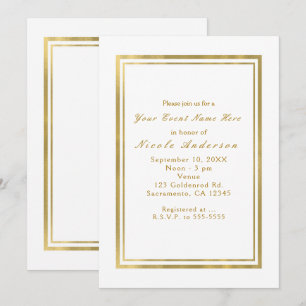 White & Faux Foil Gold Chic Elegant Invitations Kaart