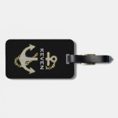 White Faux Glitter & Gold Nautical Anchor Bagagelabel (Achterkant horizontaal)