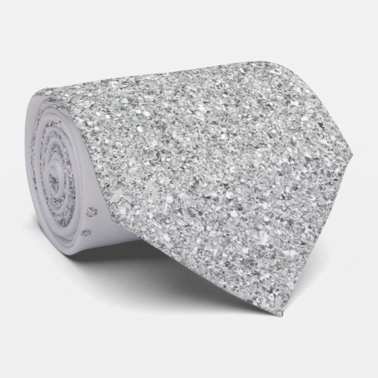White Faux Glitter Sparkles Wedding Stropdas (Opgerold)