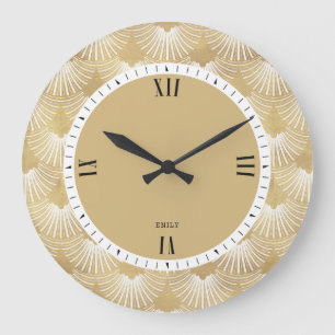 White & Faux Gold Art-Deco-patroon Grote Klok
