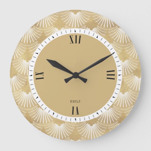 White & Faux Gold Art-Deco-patroon Grote Klok (Voorkant)