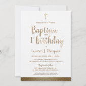 White Faux Gold Cross Baptism en 1st jarig Kaart (Voorkant)