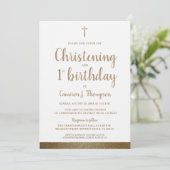 White Faux Gold Cross Christening & 1st verjaardag Kaart (Staand voorkant)