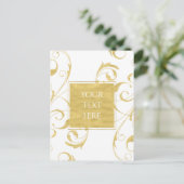 White & Faux Gold Floral Swirl Elegant Wedding Briefkaart (Staand voorkant)