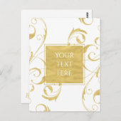 White & Faux Gold Floral Swirl Elegant Wedding Briefkaart (Voorkant / Achterkant)