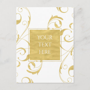 White & Faux Gold Floral Swirl Elegant Wedding Briefkaart