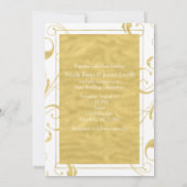 White & Faux Gold Floral Swirl Elegant Wedding Kaart (Achterkant)
