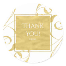 White & Faux Gold Floral Swirl Elegant Wedding