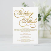 White & Faux Gold Foil Calligraphy Formal Wedding Informatiekaartje (Staand voorkant)
