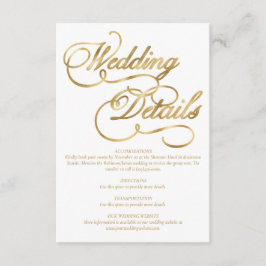 White & Faux Gold Foil Calligraphy Formal Wedding Informatiekaartje