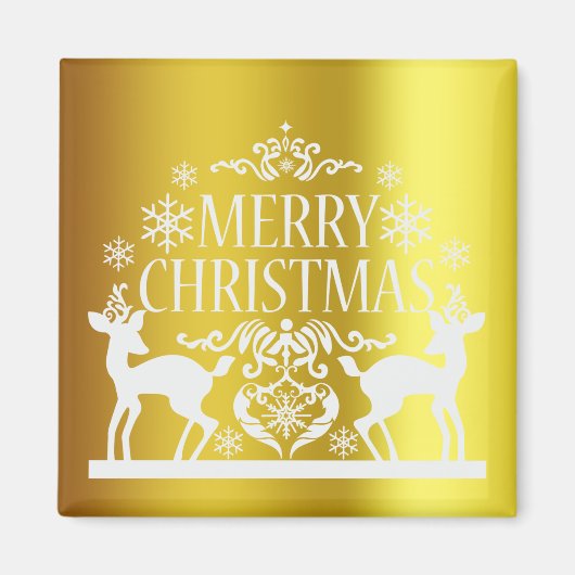 White Faux Gold Merry-kerst Magnet (Voorkant)