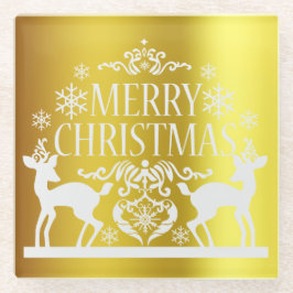 White Faux Gold Merry-kerstglas Onderzetter