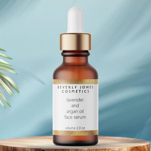 White & Faux Gold Modern Cosmetics Dropper Bottle Etiket