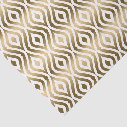White & Faux Gold Quatrefoil Geometric Pattern Tissuepapier (Detail)