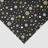 White Faux Gold Snowflakes Polkadots Art over zwar Tissuepapier (Detail)