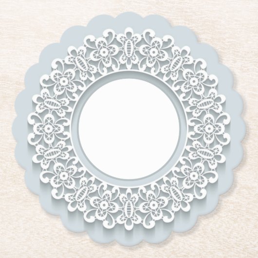 White Faux Lace Elegant Papieren Onderzetters (Voorkant)