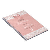 White Faux Lace Peach Bow Baby shower Guest Book- Notitieboek (Rechterzijde)