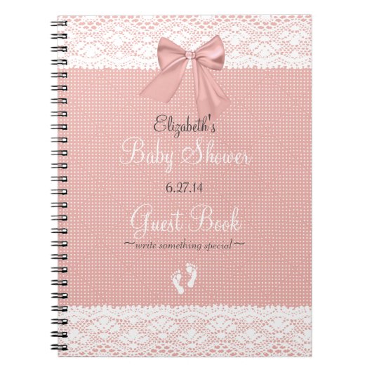 White Faux Lace Peach Bow Baby shower Guest Book- Notitieboek (Voorkant)