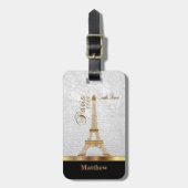 White Faux Leather met Gold Paris Accent Bagagelabel (Voorkant verticaal)