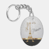 White Faux Leather met Gold Paris Accent Sleutelhanger (Voorkant Links)