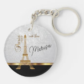 White Faux Leather met Gold Paris Accent Sleutelhanger (Achterkant)