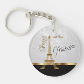 White Faux Leather met Gold Paris Accent Sleutelhanger (Voorkant)