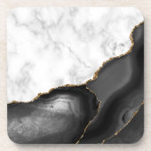 White Faux Marble Black Agate Gold Glitter Bier Onderzetter (Voorkant)