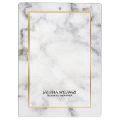 White Faux Marble Gold Border Klembord (Achterkant)