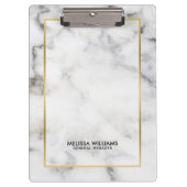White Faux Marble Gold Border Klembord (Voorkant)