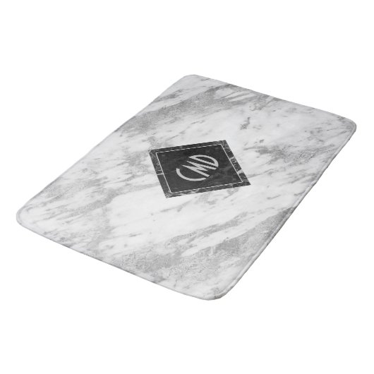 White Faux Marble Monogrammed Badmat (Gekanteld)