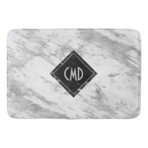 White Faux Marble Monogrammed Badmat