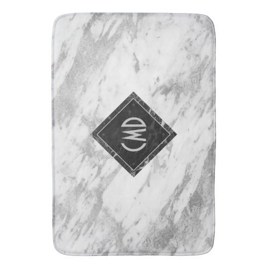 White Faux Marble Monogrammed Badmat (Voorkant Verticaal)