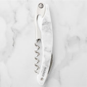 White Faux Marble Monogrammed Kurkentrekker (Voorkant)